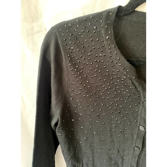 Merona Black Beaded Cardigan Sweater Button Up Knit Top Size Small - Picture 3 of 5
